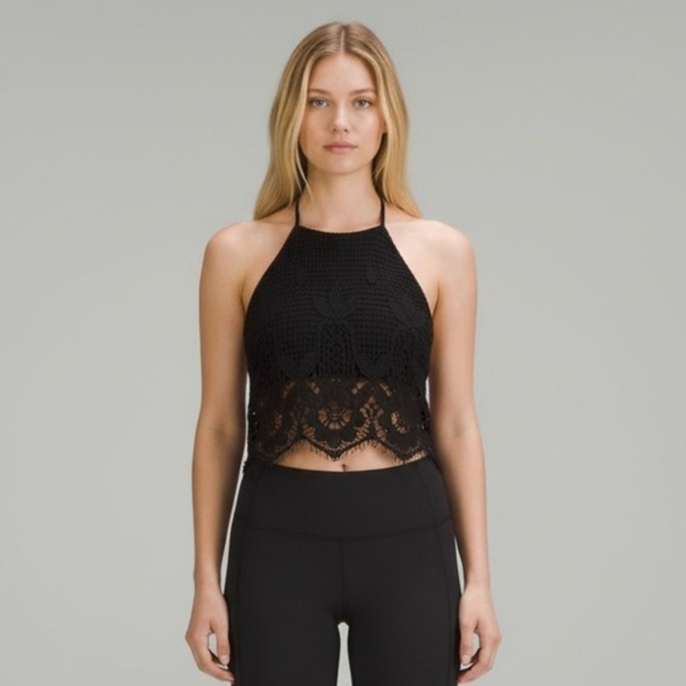 Express Black‎ Crochet Lace Open Back Halter Top
